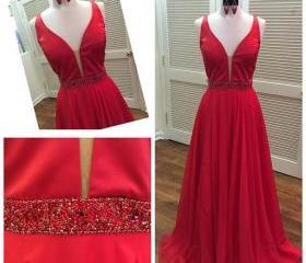 Real Photos Red Prom Dresses,Sleeveless Prom Dress,Long Evening Dress
